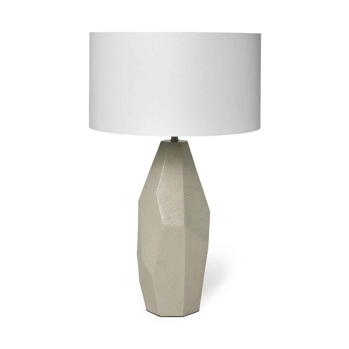 Piven (29.5"H) Beige Ceramic Base White Linen Shade Table Lamp from Mercana - Luna Furniture