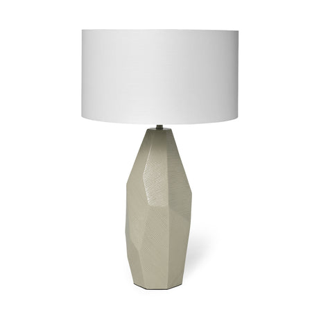 Piven (29.5"H) Beige Ceramic Base White Linen Shade Table Lamp from Mercana - Luna Furniture