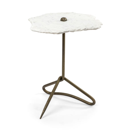 Pinera II 19L x 19W White Marble W/ Triangluar Gold Iron Base Accent Table from Mercana - Luna Furniture