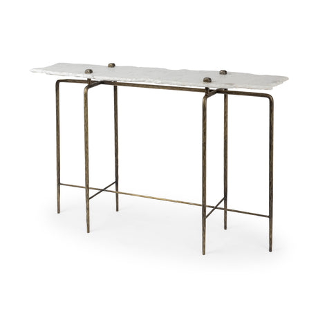 Pinera III 49L x 17W White Marble Top Gold-Toned Iron Base Console Table from Mercana - Luna Furniture