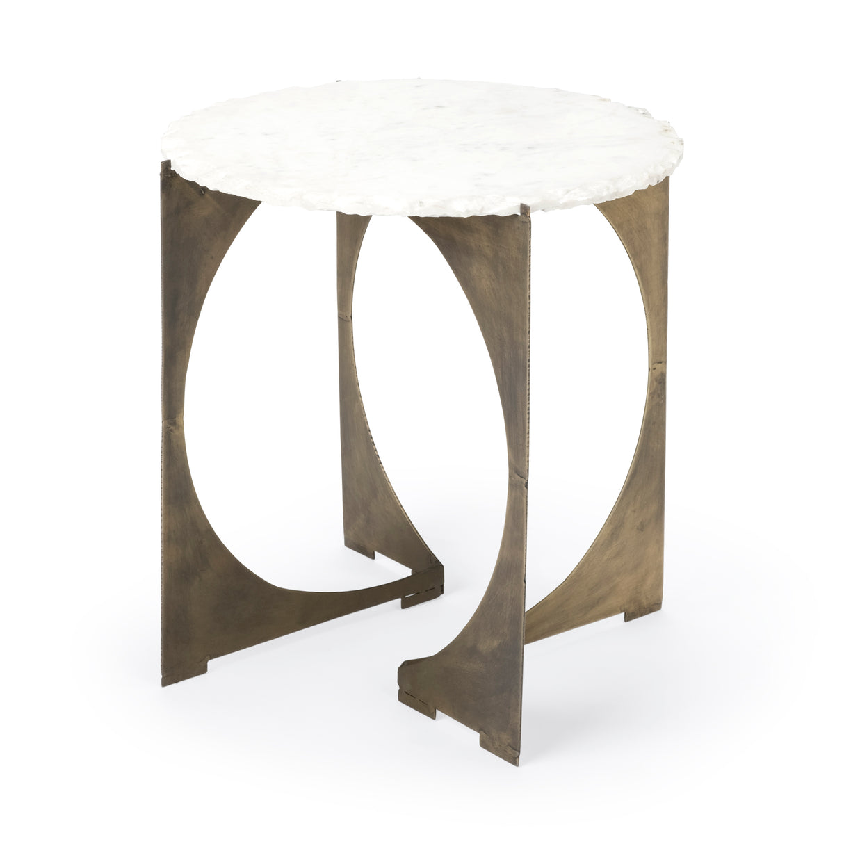 Reinhold II 21L x 21W x 21H Round Live-Edge Marble Top and Gold Metal Base Side/End Table from Mercana - Luna Furniture