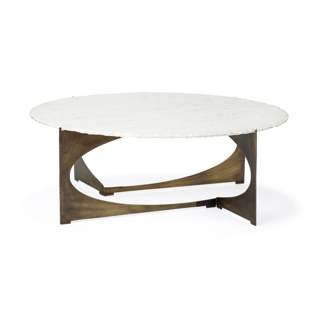 Reinhold 49" Round White Marble Top Gold Metal Base Coffee Table from Mercana - Luna Furniture