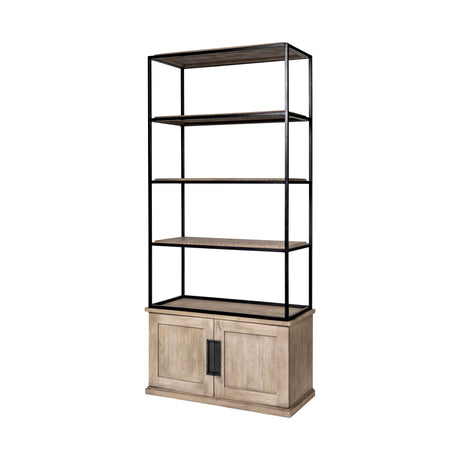 Braxton II Light Brown Wood and Iron Three Shelf Shelving Unit 41.5L x 18.5W x 9 from Mercana - Luna Furniture