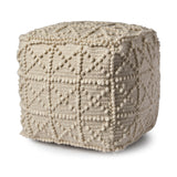 Leroy Square Cream Wool Pouf w/ Popcorn Detail from Mercana - Luna Furniture