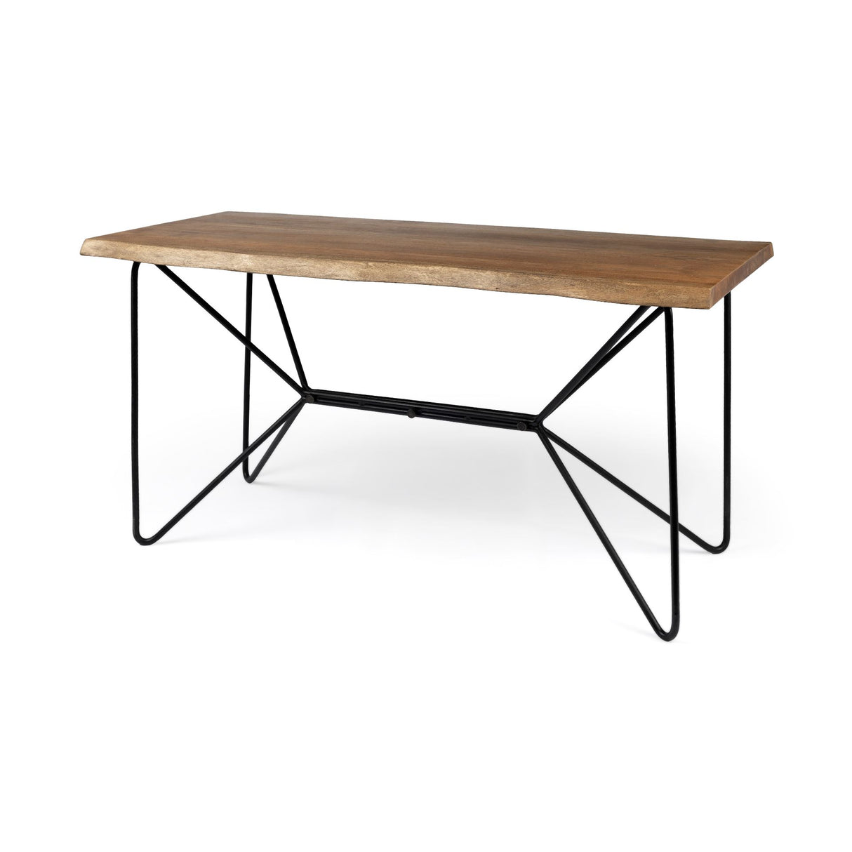 Papillion IV 60L x 26W Natural Solid Wood and Live Edge Iron Office Desk from Mercana - Luna Furniture