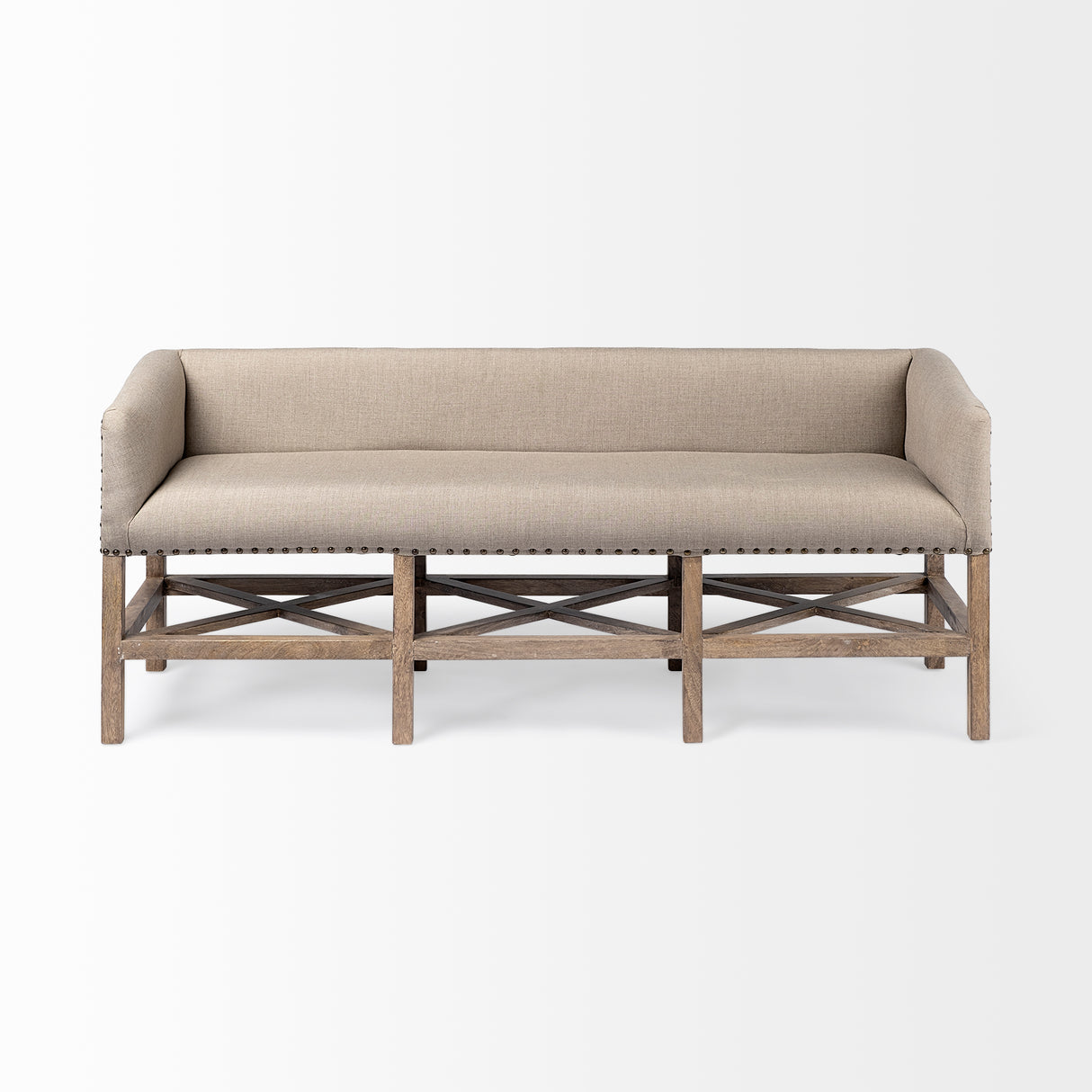 Bergen 60L x 19W Beige Fabric Covered Seat W/Brown Wood Frame Accent Bench from Mercana - Luna Furniture
