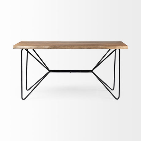 Papillion IV 60L x 26W Natural Solid Wood and Live Edge Iron Office Desk from Mercana - Luna Furniture