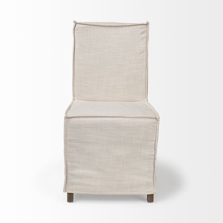 Elbert I Cream Fabric Slip-Cover Brown Wooden Base Dining Chair, Set of 2 from Mercana - Luna Furniture