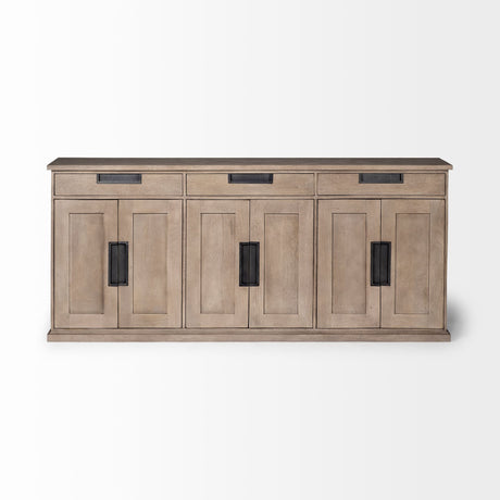 Braxton III 81.5x18.5 Natural Brown Solid Wood 3 Drawer 6 Door Sideboard from Mercana - Luna Furniture