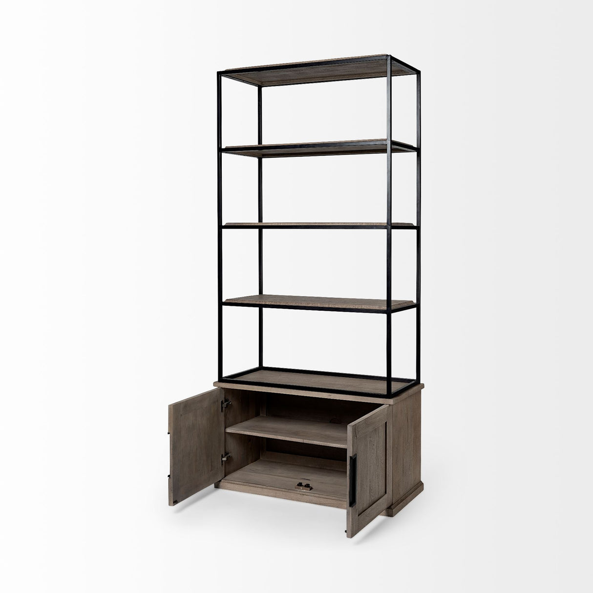 Braxton II Light Brown Wood and Iron Three Shelf Shelving Unit 41.5L x 18.5W x 9 from Mercana - Luna Furniture