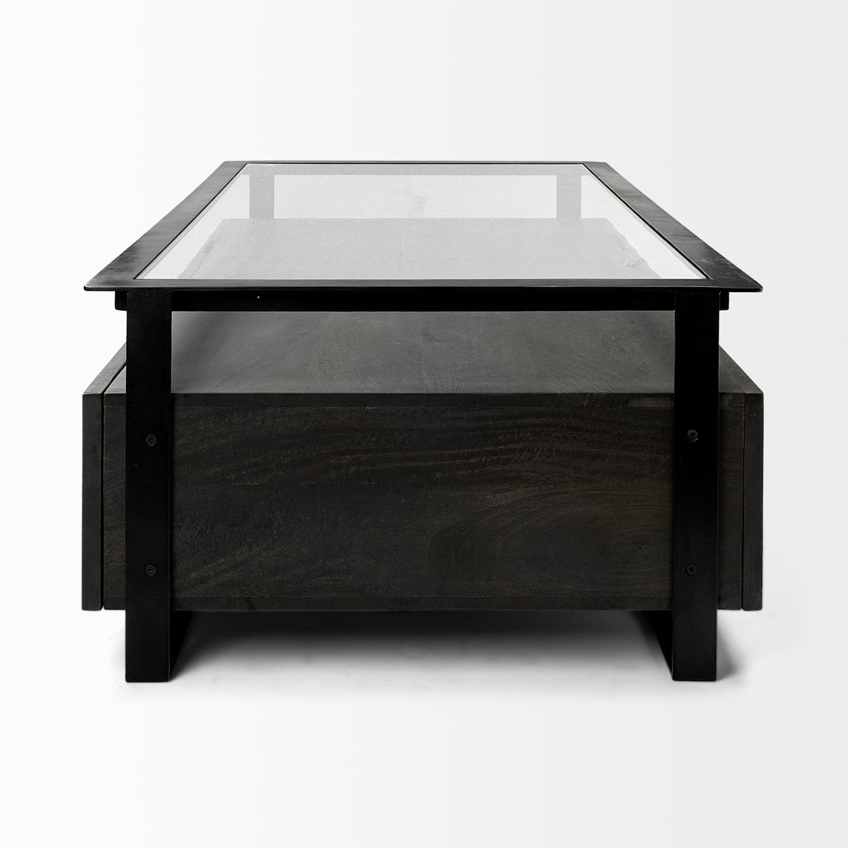 Vidro 54x30 Rectangular Glass Top Black Solid Wood Drawers & Black Frame Coffee Table from Mercana - Luna Furniture