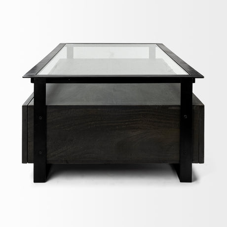 Vidro 54x30 Rectangular Glass Top Black Solid Wood Drawers & Black Frame Coffee Table from Mercana - Luna Furniture