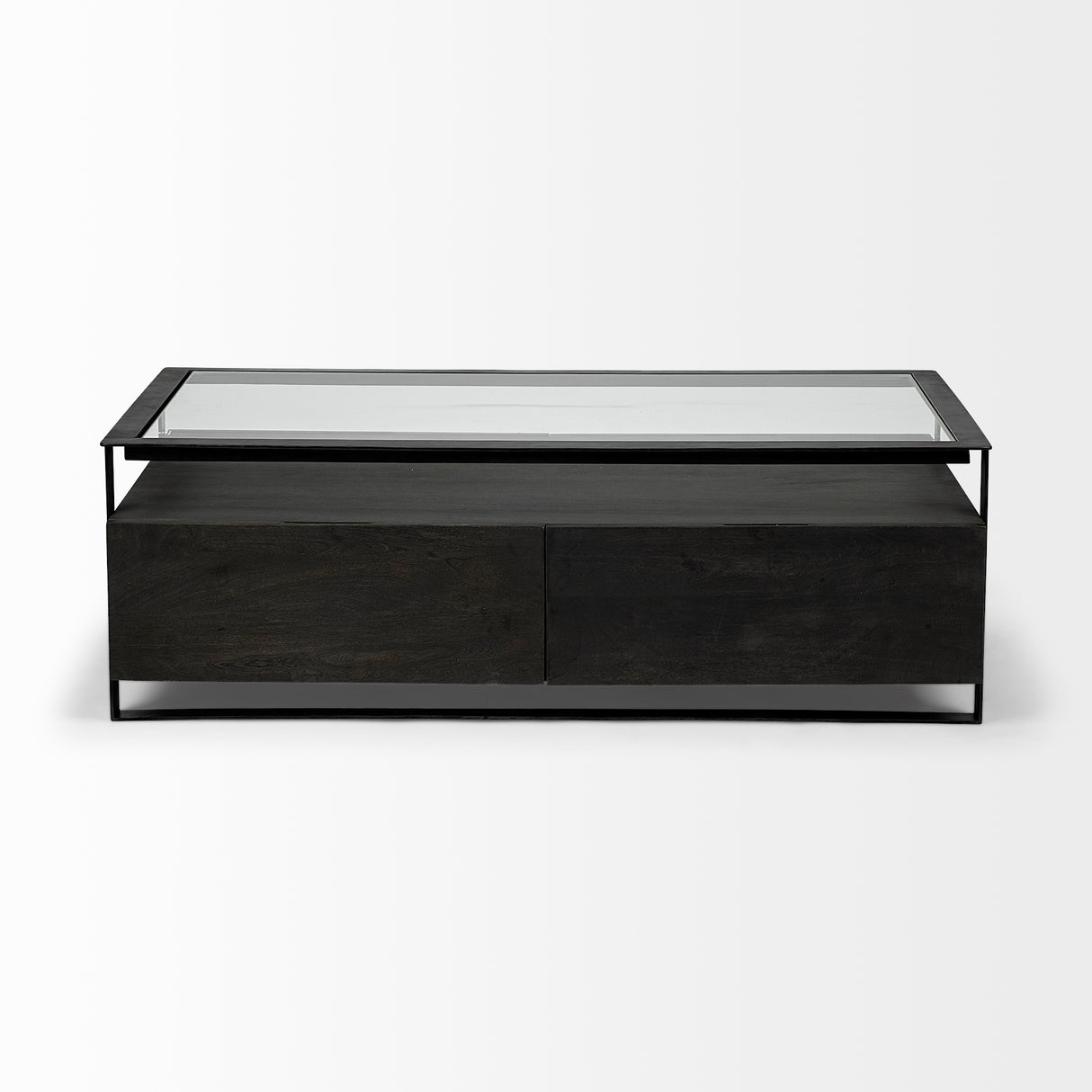Vidro 54x30 Rectangular Glass Top Black Solid Wood Drawers & Black Frame Coffee Table from Mercana - Luna Furniture
