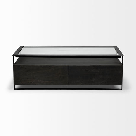 Vidro 54x30 Rectangular Glass Top Black Solid Wood Drawers & Black Frame Coffee Table from Mercana - Luna Furniture