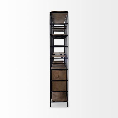 Darius 82L x 16.5W x 90H Medium Brown Wood and Metal Multi-Shelf Shelving Unit from Mercana - Luna Furniture