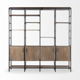 Darius 82L x 16.5W x 90H Medium Brown Wood and Metal Multi-Shelf Shelving Unit from Mercana - Luna Furniture
