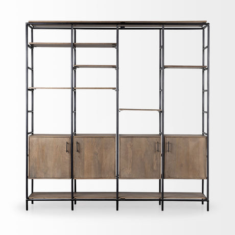 Darius 82L x 16.5W x 90H Medium Brown Wood and Metal Multi-Shelf Shelving Unit from Mercana - Luna Furniture