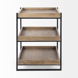 Trey III 20" x 26" Square Medium Brown Wooden Three-Tiered Black Iron Frame End/Side Table from Mercana - Luna Furniture