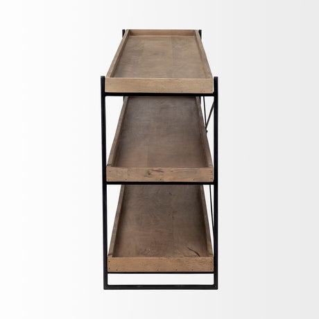 Trey I 80L x 16W Brown Wood and Black Iron Console Table from Mercana - Luna Furniture