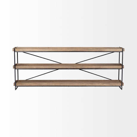 Trey I 80L x 16W Brown Wood and Black Iron Console Table from Mercana - Luna Furniture
