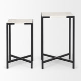 Lucas III (Set of 2) 15L x 15W; 12L x 12W White Marble W/Black Iron Frame Accent Tables from Mercana - Luna Furniture