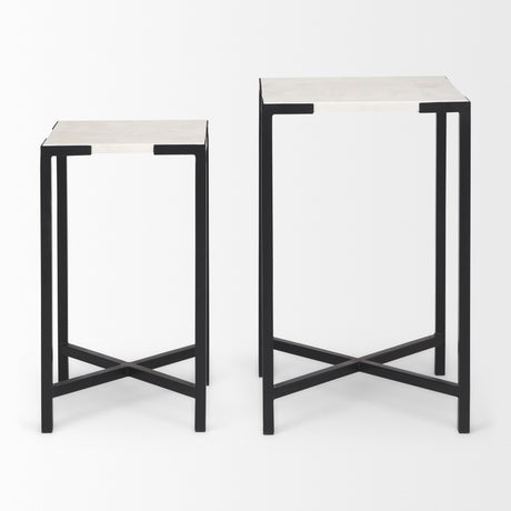 Lucas III (Set of 2) 15L x 15W; 12L x 12W White Marble W/Black Iron Frame Accent Tables from Mercana - Luna Furniture