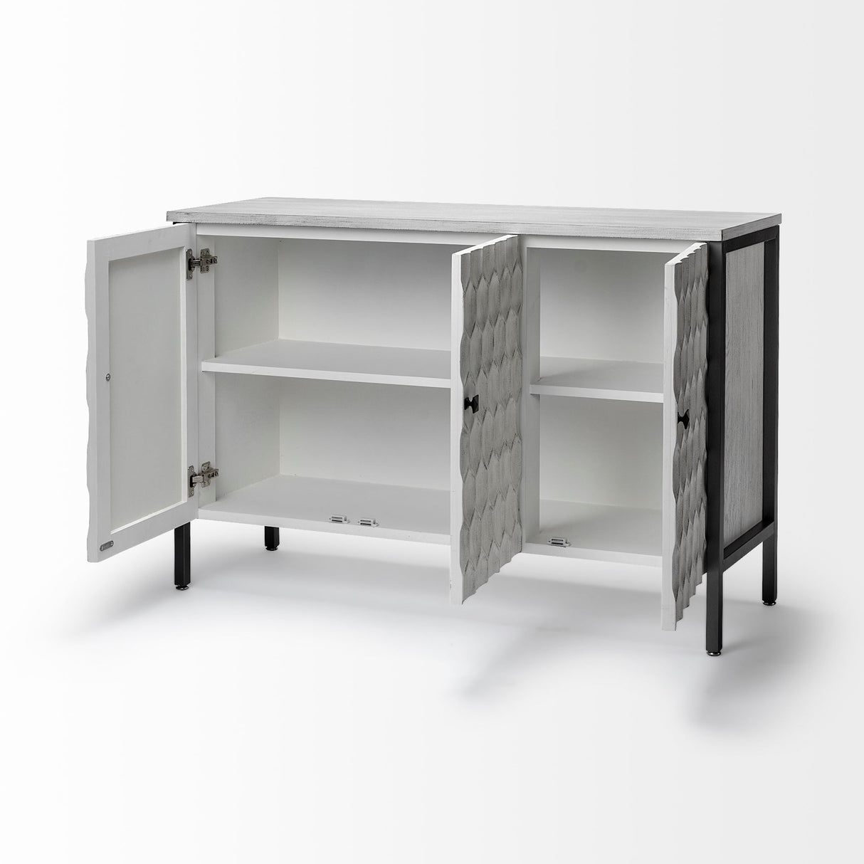 Savannah White Fir Veneer & Gray Metal 3-Door Accent Cabinet from Mercana - Luna Furniture