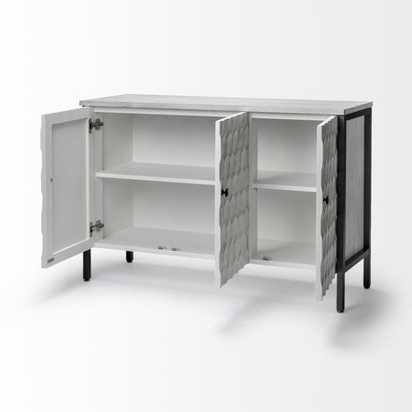 Savannah White Fir Veneer & Gray Metal 3-Door Accent Cabinet from Mercana - Luna Furniture
