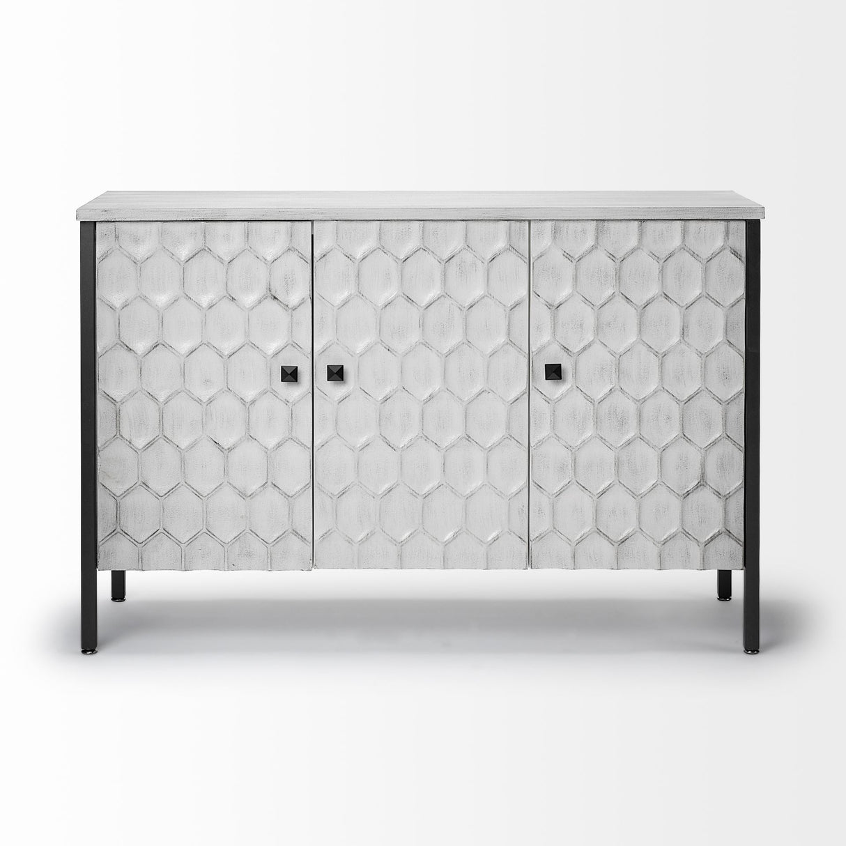 Savannah White Fir Veneer & Gray Metal 3-Door Accent Cabinet from Mercana - Luna Furniture
