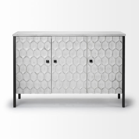 Savannah White Fir Veneer & Gray Metal 3-Door Accent Cabinet from Mercana - Luna Furniture
