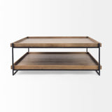 Trey 48x46 Rectangular Brown Solid Wood Top Table Black Metal Frame Two-Tier Coffee Table from Mercana - Luna Furniture