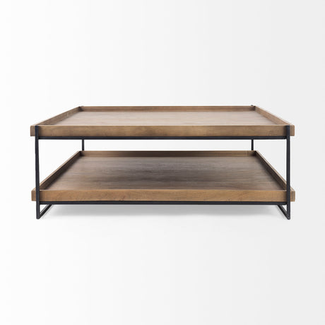 Trey 48x46 Rectangular Brown Solid Wood Top Table Black Metal Frame Two-Tier Coffee Table from Mercana - Luna Furniture
