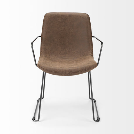 Sawyer II Brown Faux-Leather Seat Black Iron Frame Dining Chair from Mercana - Luna Furniture