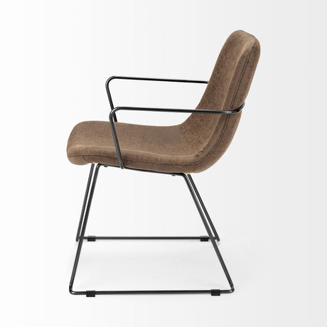 Sawyer II Brown Faux-Leather Seat Black Iron Frame Dining Chair from Mercana - Luna Furniture