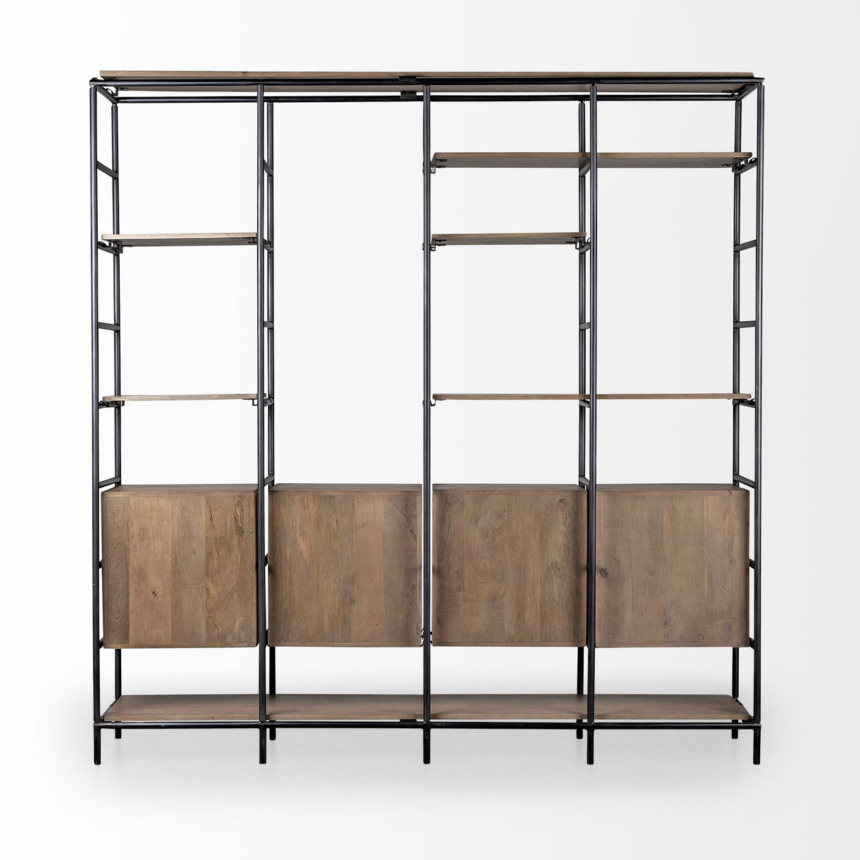 Darius 82L x 16.5W x 90H Medium Brown Wood and Metal Multi-Shelf Shelving Unit from Mercana - Luna Furniture