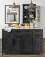 Fieri Solid Iron Black Body White Marble Top Four Drawer Kitchen Island from Mercana - Luna Furniture