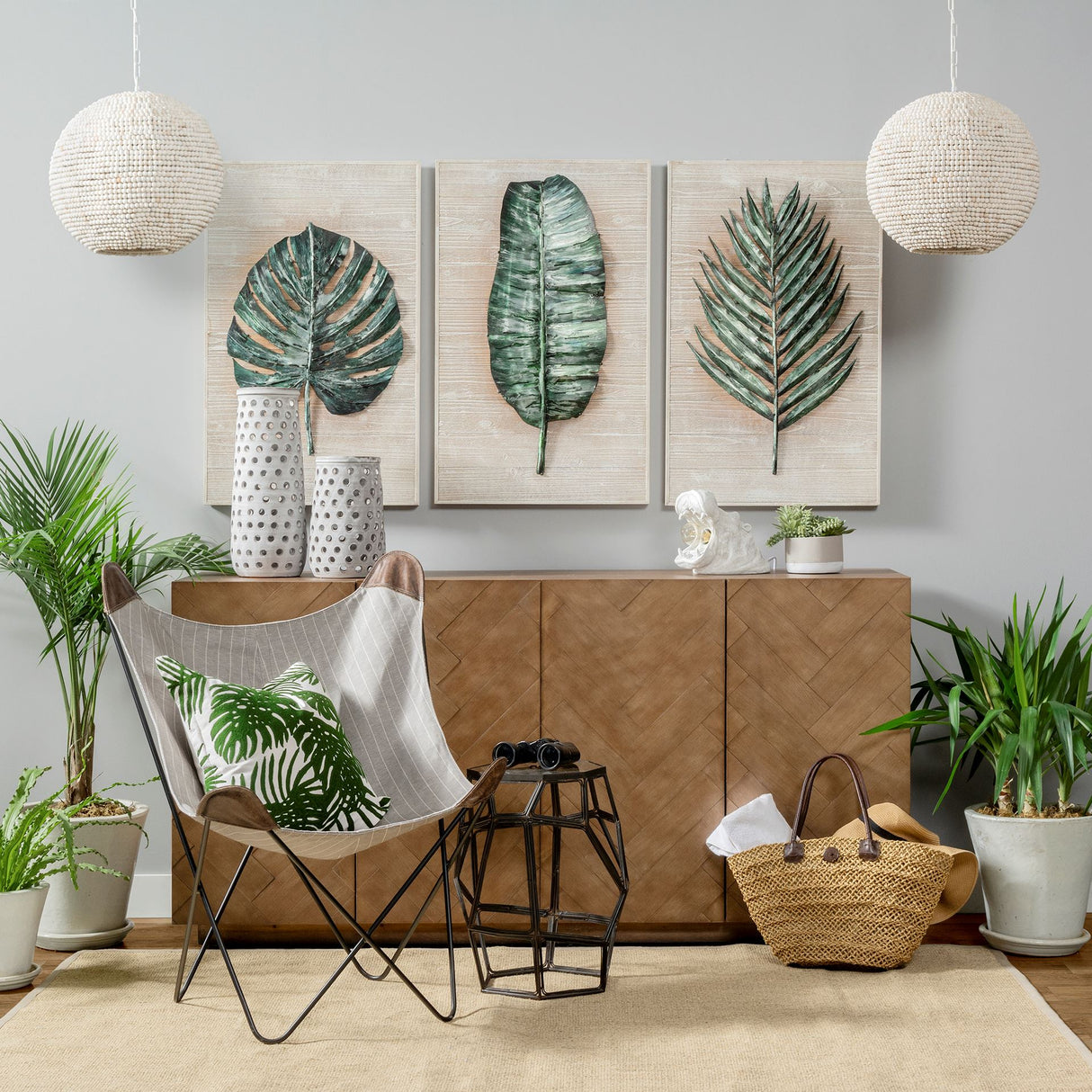 Theta 15.5x14.5 White-Washed Wood Beaded Pendant Light from Mercana - Luna Furniture