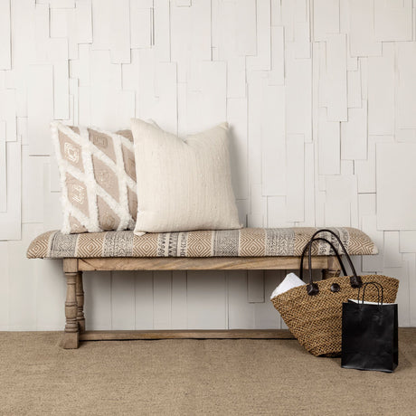 Greenfield II 59L x 14W Patterned Tan Upholstered Wood Frame Accent Bench from Mercana - Luna Furniture