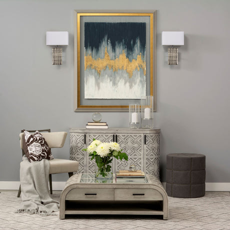 Beacon 20.5"H Gray Fabric w/ Metal Tacks Round Ottoman from Mercana - Luna Furniture