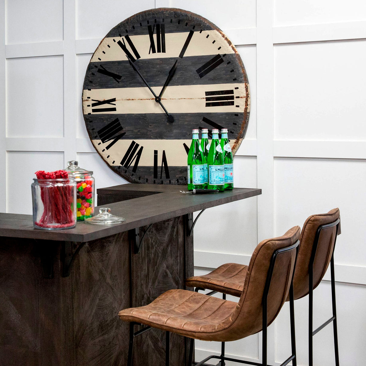 Meritt 37" Total Height Brown Leather Seat Black Metal Frame Stool from Mercana - Luna Furniture