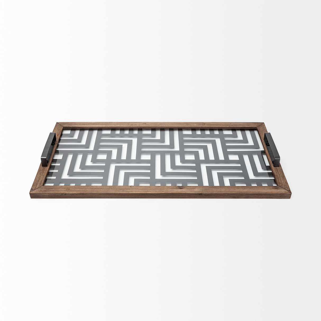 Fantuz 32L x 16W Gray Metal, Wood and Glass Serving Tray from Mercana - Luna Furniture