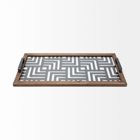 Fantuz 32L x 16W Gray Metal, Wood and Glass Serving Tray from Mercana - Luna Furniture