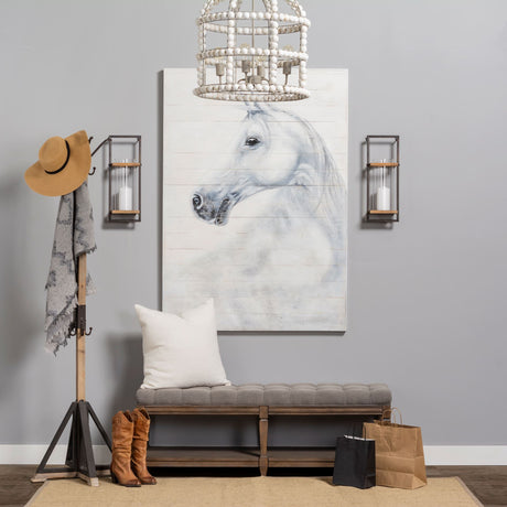 Lamda 22 x 75 Black Metal and Light Brown Wood Coat Rack from Mercana - Luna Furniture