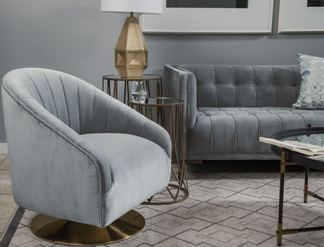 James II Gray Blue Velvet Covered Seat w Gold Swivel Base Accent Chair from Mercana - Luna Furniture