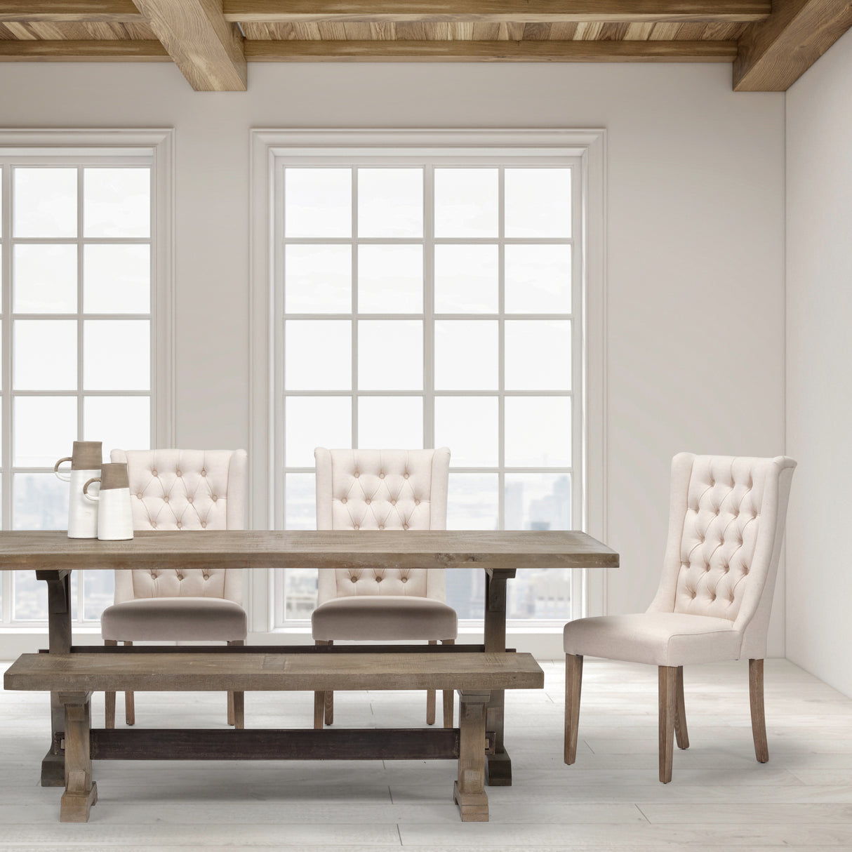 Mackenzie I Cream Plush Linen Covering Ash Solid Wood Base Dining Chair from Mercana - Luna Furniture