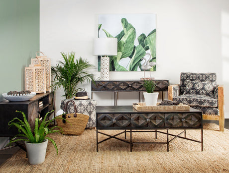 Hogarth 48x24 Rectangular Brown Solid Wood Top Iron Metal Base w/6 Drawers Coffee Table from Mercana - Luna Furniture