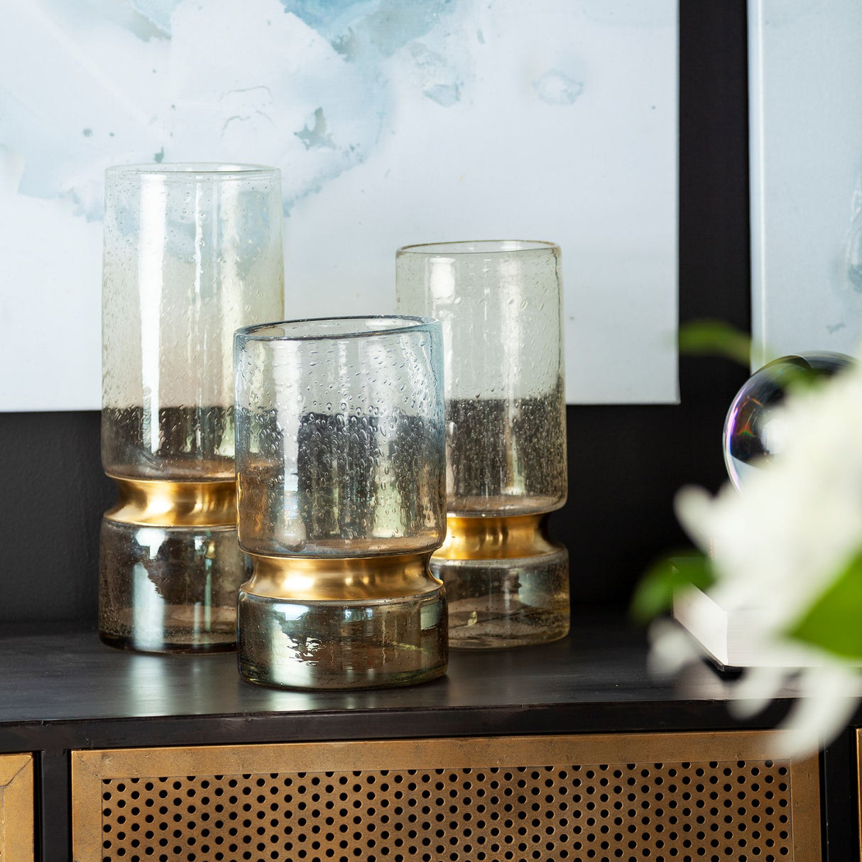 Adriatic I Small Brushed Gold Metal Glass Vase from Mercana - Luna Furniture