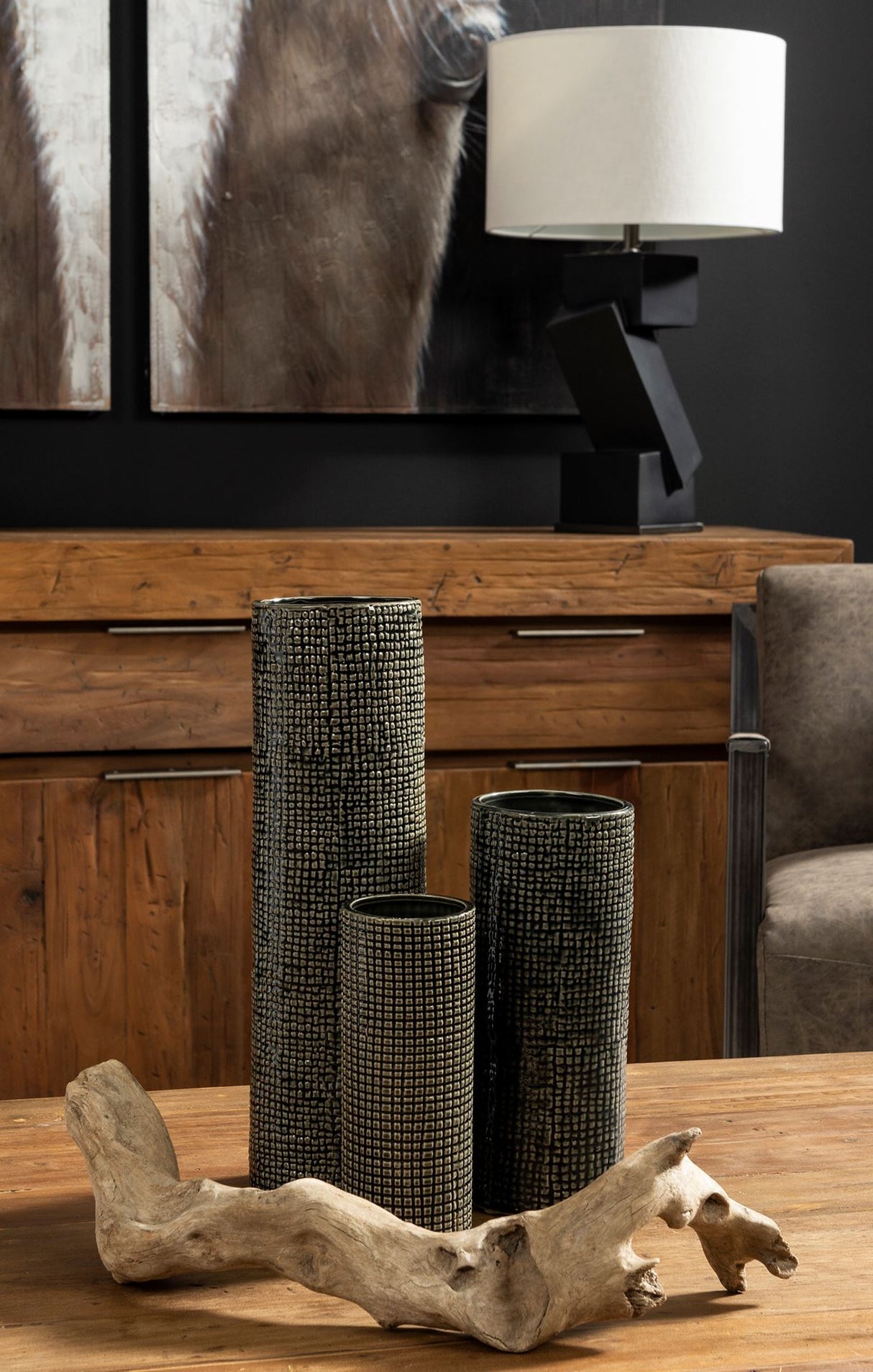 Kona III Large Black/Gold Cylindrical Ceramic Vase from Mercana - Luna Furniture