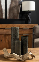 Kona III Large Black/Gold Cylindrical Ceramic Vase from Mercana - Luna Furniture