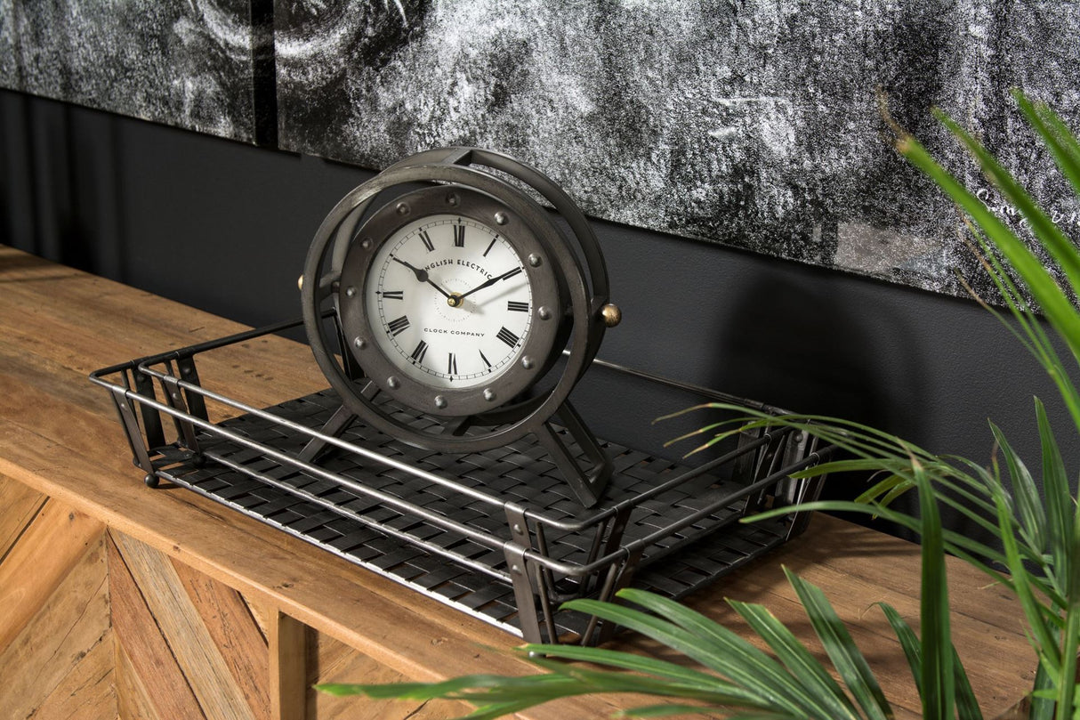 Gaston Gray Metal Circular Table Clock from Mercana - Luna Furniture